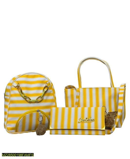 🌟 3-in-1 Luxury Striped Bag Set – Sunshine Yellow