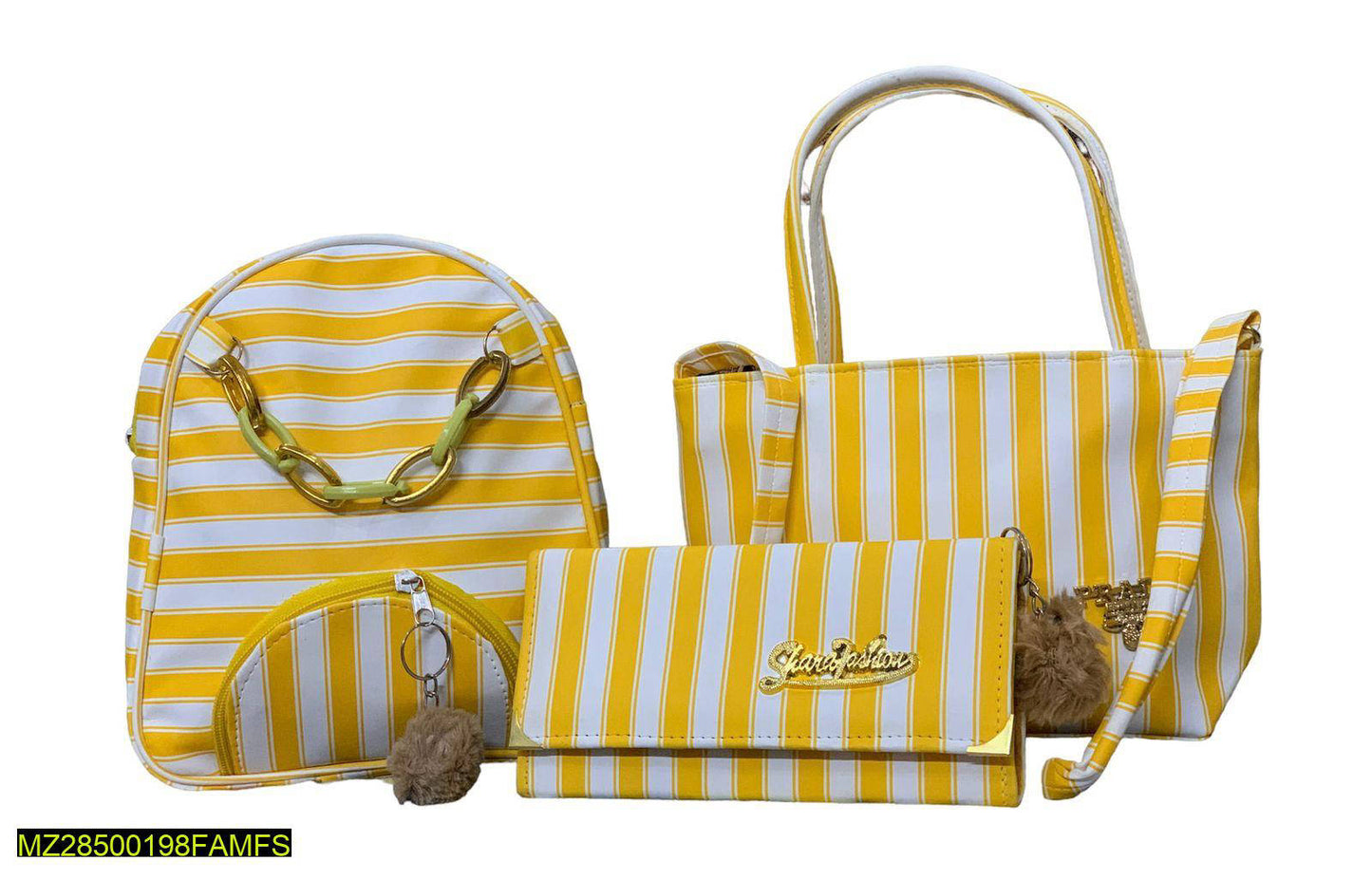 🌟 3-in-1 Luxury Striped Bag Set – Sunshine Yellow
