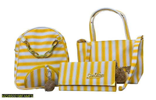 🌟 3-in-1 Luxury Striped Bag Set – Sunshine Yellow